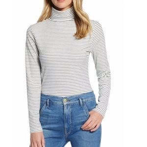 Halogen White/Black Striped Turtleneck M